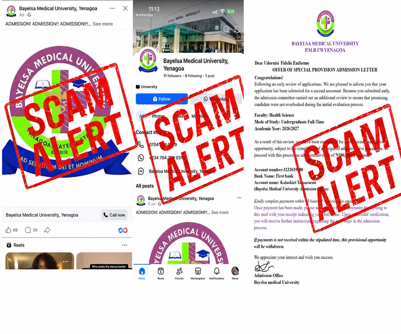 PUBLIC DISCLAIMER: BEWARE OF ADMISSION SCAMMERS